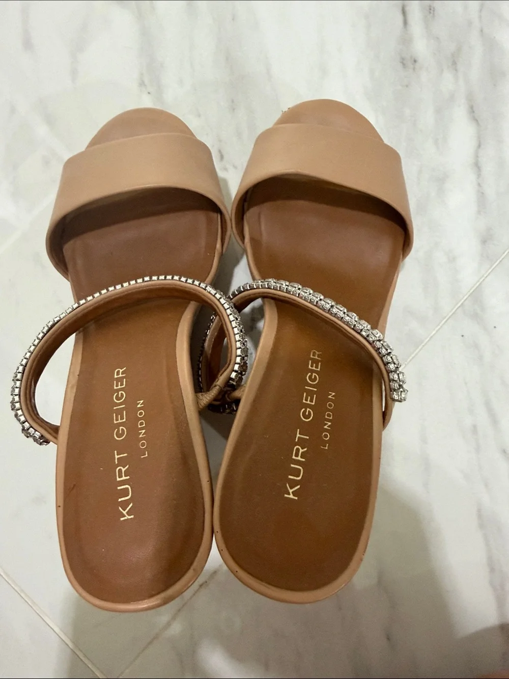 Kurt Geiger Tan Wedge Sandals with Crystal Straps
